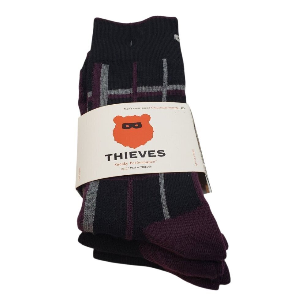 NEW PAIR OF THIEVES SZ 6-12 Mens 3 Pack Performance Crew Socks Black Purple Gray